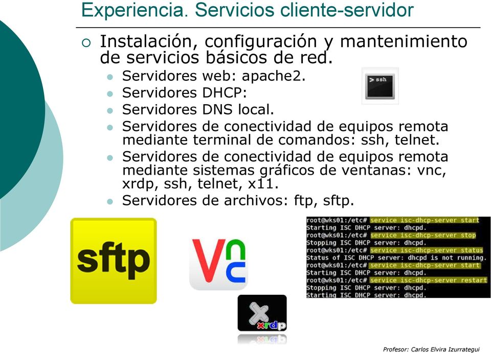 Servidores web: apache2. Servidores DHCP: Servidores DNS local.