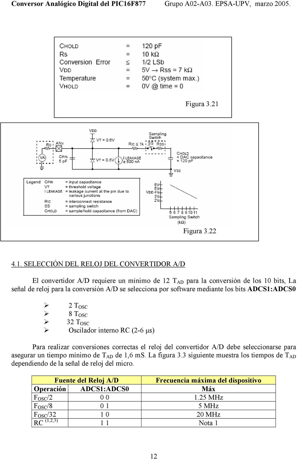 SELECCIÓN DEL RELOJ DEL CONVERTIDOR A/D El convertidor A/D requiere un mínimo de 12 T AD para la conversión de los 10 bits, La señal de reloj para la conversión A/D se