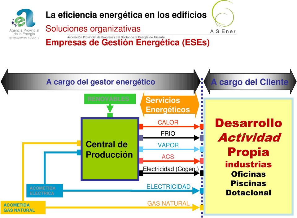 RENOVABLES Central de Producción Servicios Energéticos CALOR FRIO VAPOR ACS Electricidad (Cogen.