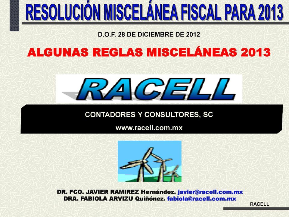 2013 CONTADORES Y CONSULTORES, SC www.racell.com.mx DR.