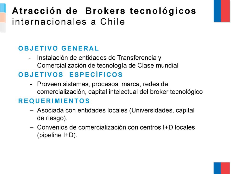 procesos, marca, redes de comercialización, capital intelectual del broker tecnológico REQUERIMIENTOS Asociada