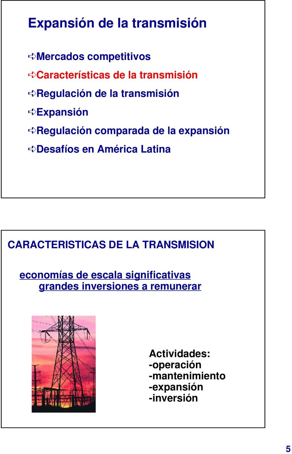 en América Latina CARACTERISTICAS DE LA TRANSMISION economías de escala significativas
