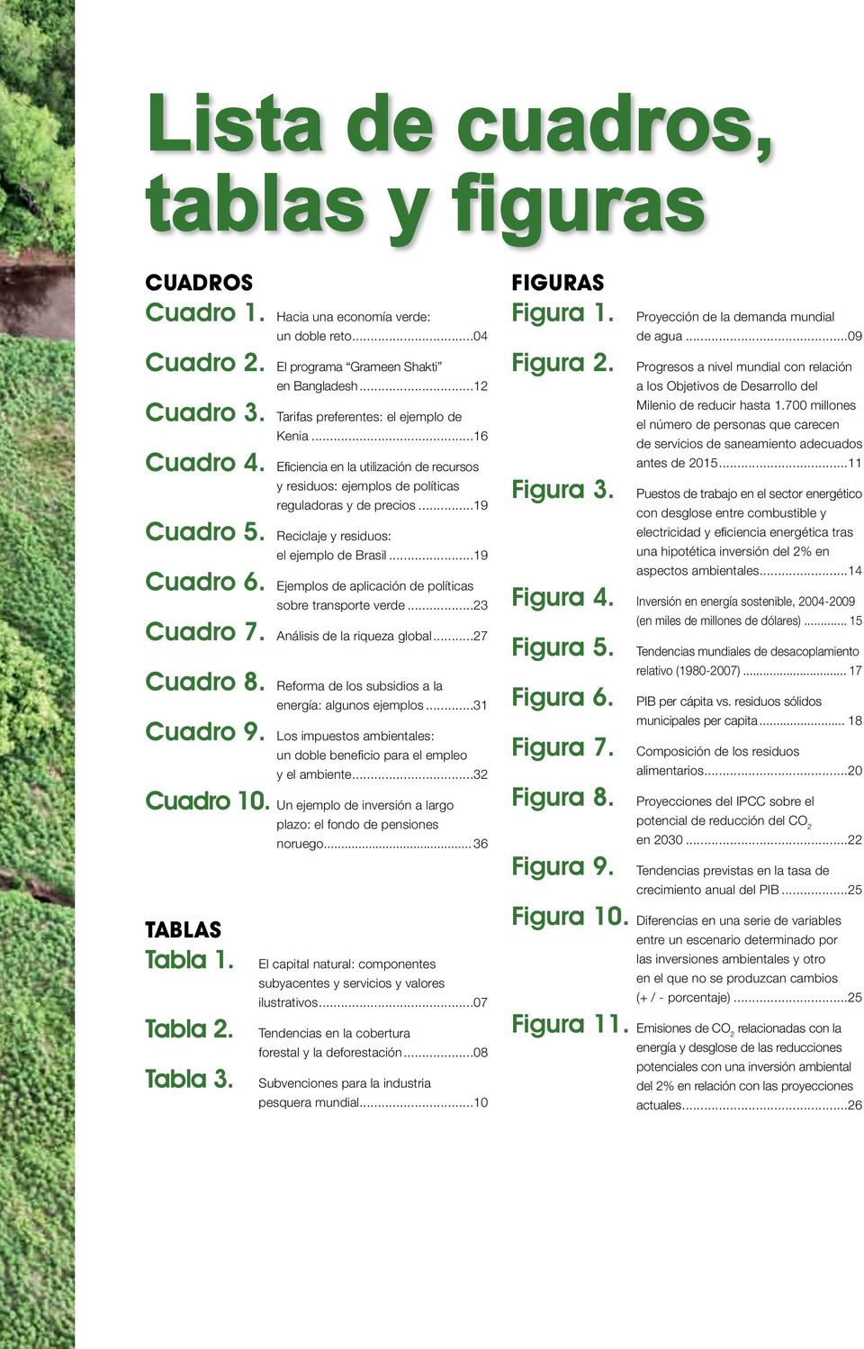 Reciclaje y residuos: el ejemplo de Brasil...19 Cuadro 6. Ejemplos de aplicación de políticas sobre transporte verde...23 Cuadro 7. Análisis de la riqueza global...27 Cuadro 8.