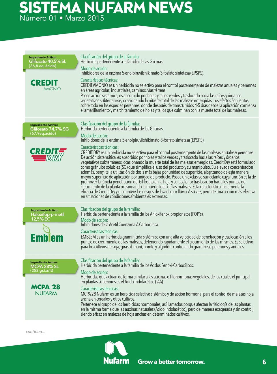 CREDIT AMONIO es un herbicida no selectivo para el control postemergente de malezas anuales y perennes en áreas agrícolas, industriales, caminos, vías férreas.