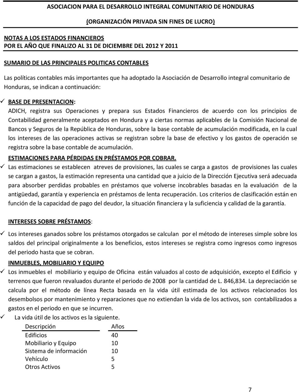 Comisión Nacional de Bancos y Seguros de la República de Honduras, sobre la base contable de acumulación modificada, en la cual los intereses de las operaciones activas se registran sobre la base de