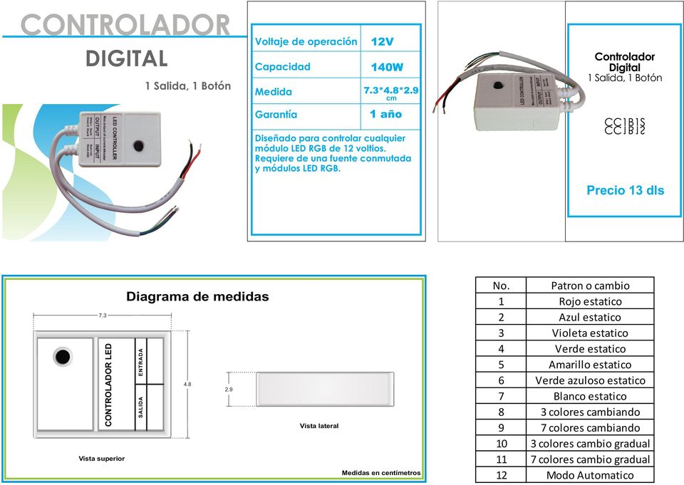 3 CONTROLADOR LED SALIDA ENTRADA 4.8 2.9 No.