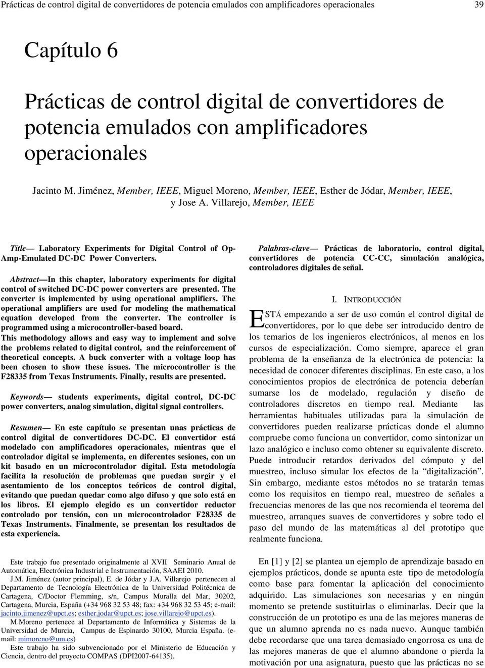 Villarejo, Member, IEEE Title Laboratory Experiments for Digital Control of Op- Amp-Emulated DC-DC Power Converters.