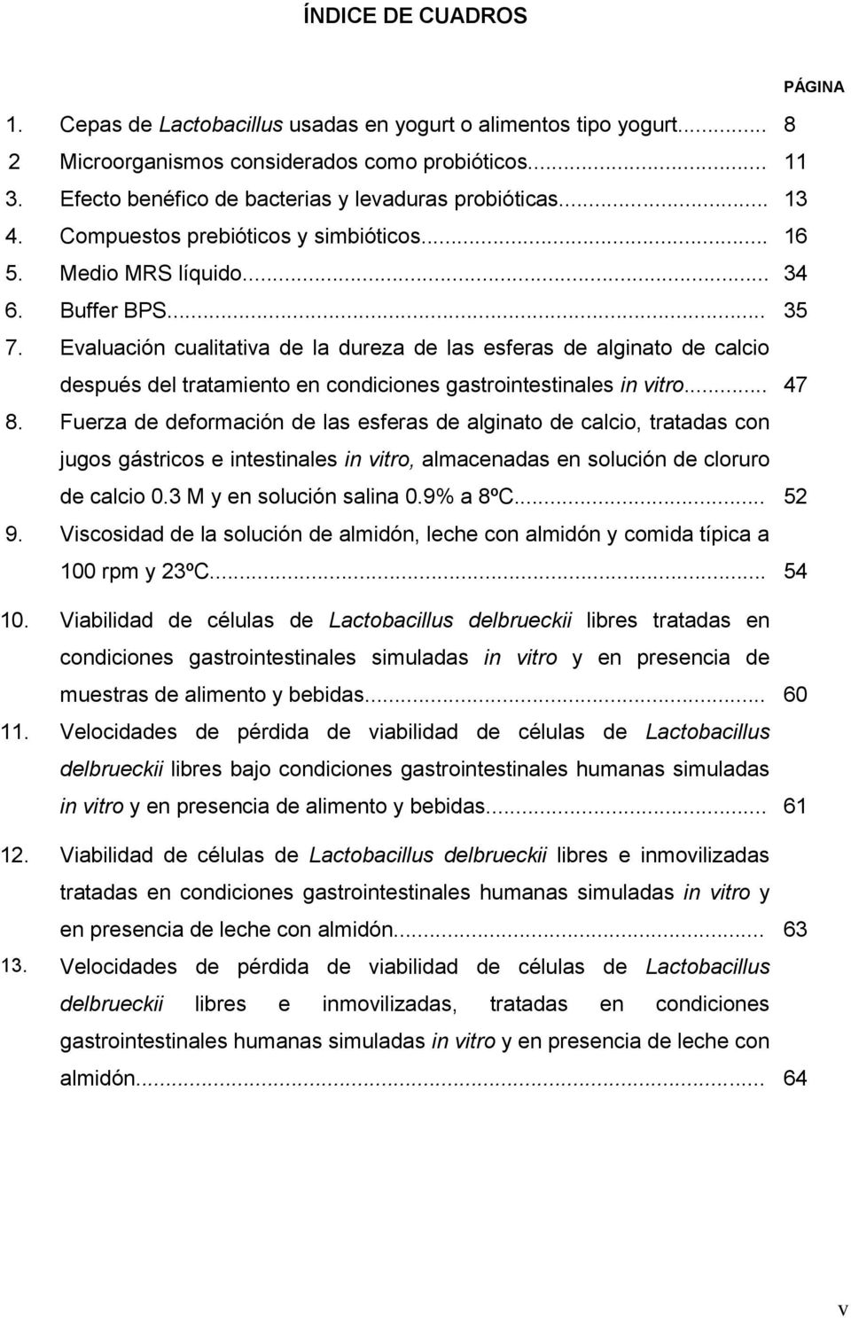 Evaluación cualitativa de la dureza de las esferas de alginato de calcio después del tratamiento en condiciones gastrointestinales in vitro... 47 8.