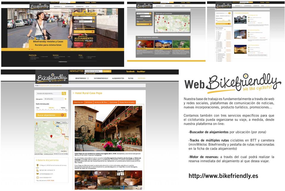 on-line: Buscador de alojamientos por ubicación (por zona) Tracks de múltiples rutas ciclables en BTT y carretera (miniwikiloc Bikefriendly y pestaña de rutas