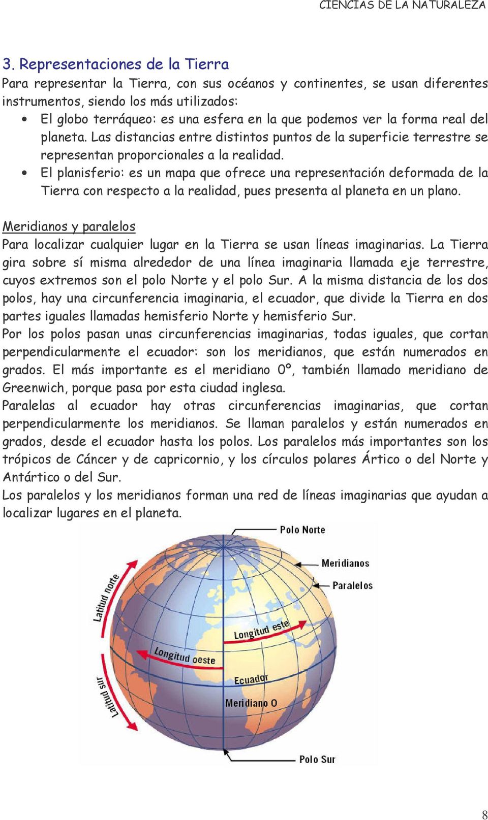 El planisferio: es un mapa que ofrece una representación deformada de la Tierra con respecto a la realidad, pues presenta al planeta en un plano.