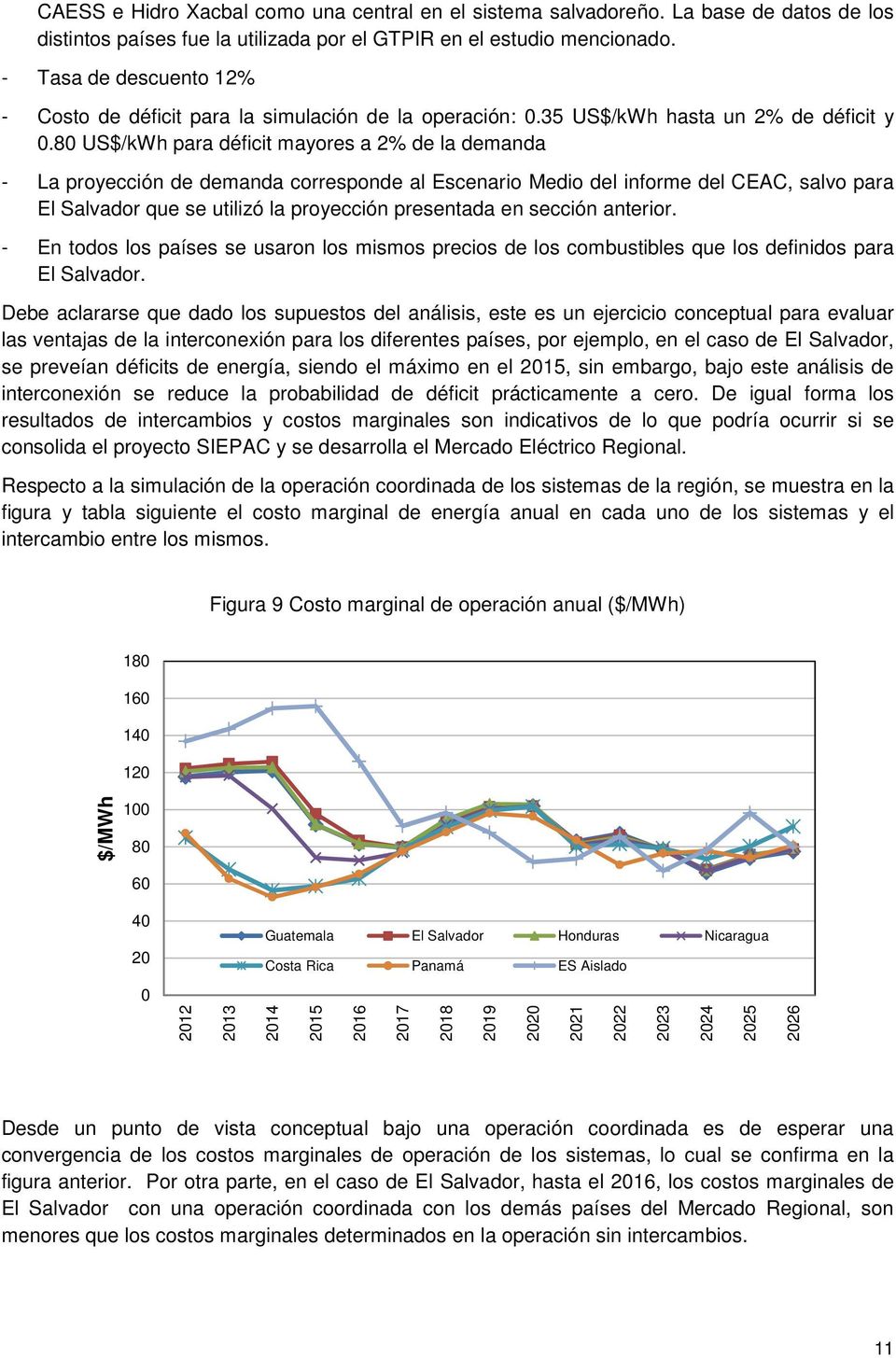 80 US$/kWh para déficit mayores a 2% de la demanda - La proyección de demanda corresponde al Escenario Medio del informe del CEAC, salvo para El Salvador que se utilizó la proyección presentada en