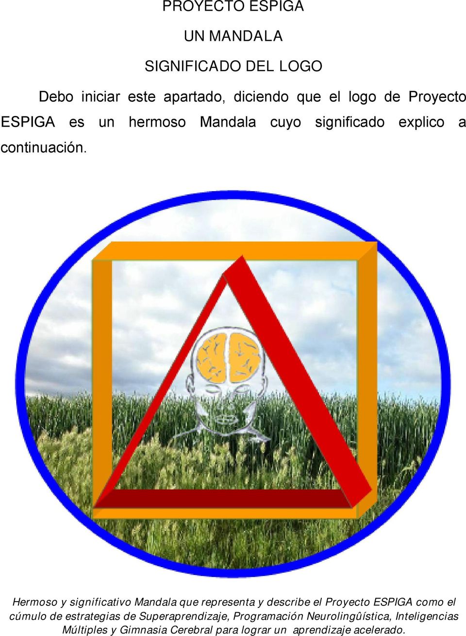 Hermoso y significativo Mandala que representa y describe el Proyecto ESPIGA como el cúmulo de