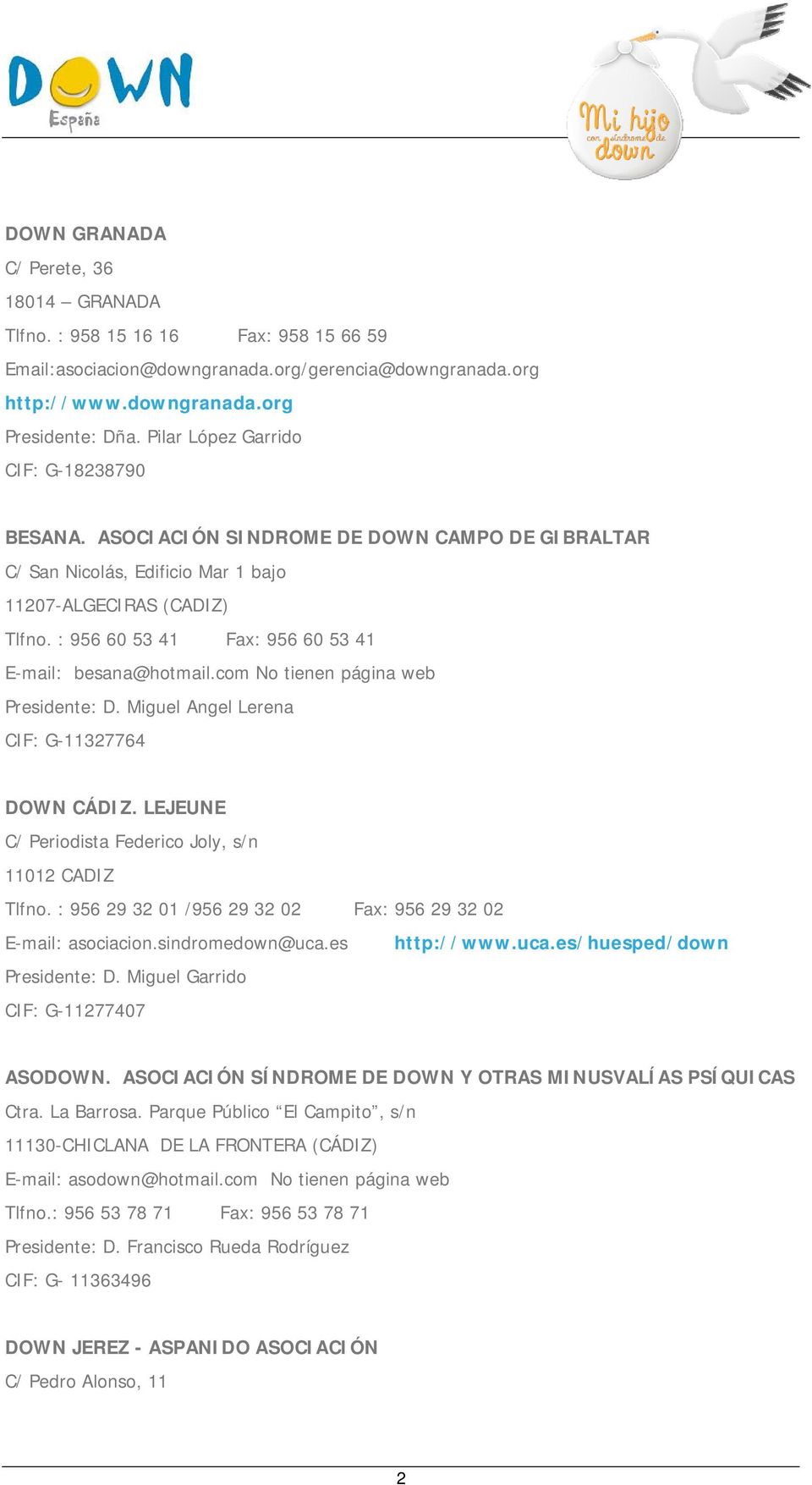 : 956 60 53 41 Fax: 956 60 53 41 E-mail: besana@hotmail.com No tienen página web Presidente: D. Miguel Angel Lerena CIF: G-11327764 DOWN CÁDIZ.