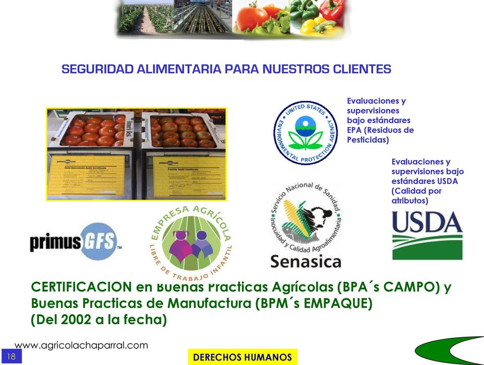 USDA (Calidad por atributos) CERTIFICACION en Buenas Practicas Agrícolas (BPA s