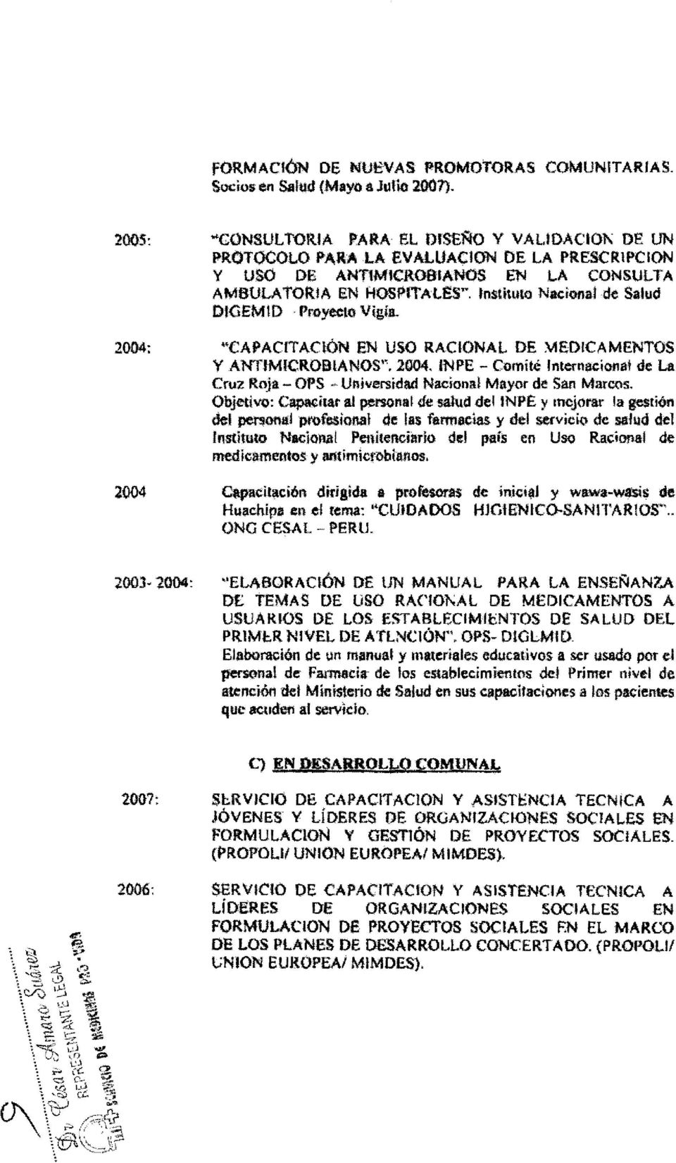 2004: KCAPACITACIÓN EN USO RACIONAL DE MEDICAMENTOS Y ANTIMICROBIANOS". 2004. INPE - Comité Internacional de La Cruz Roja - OPS - Universidad Nacional Mayor de San MarC<\S.