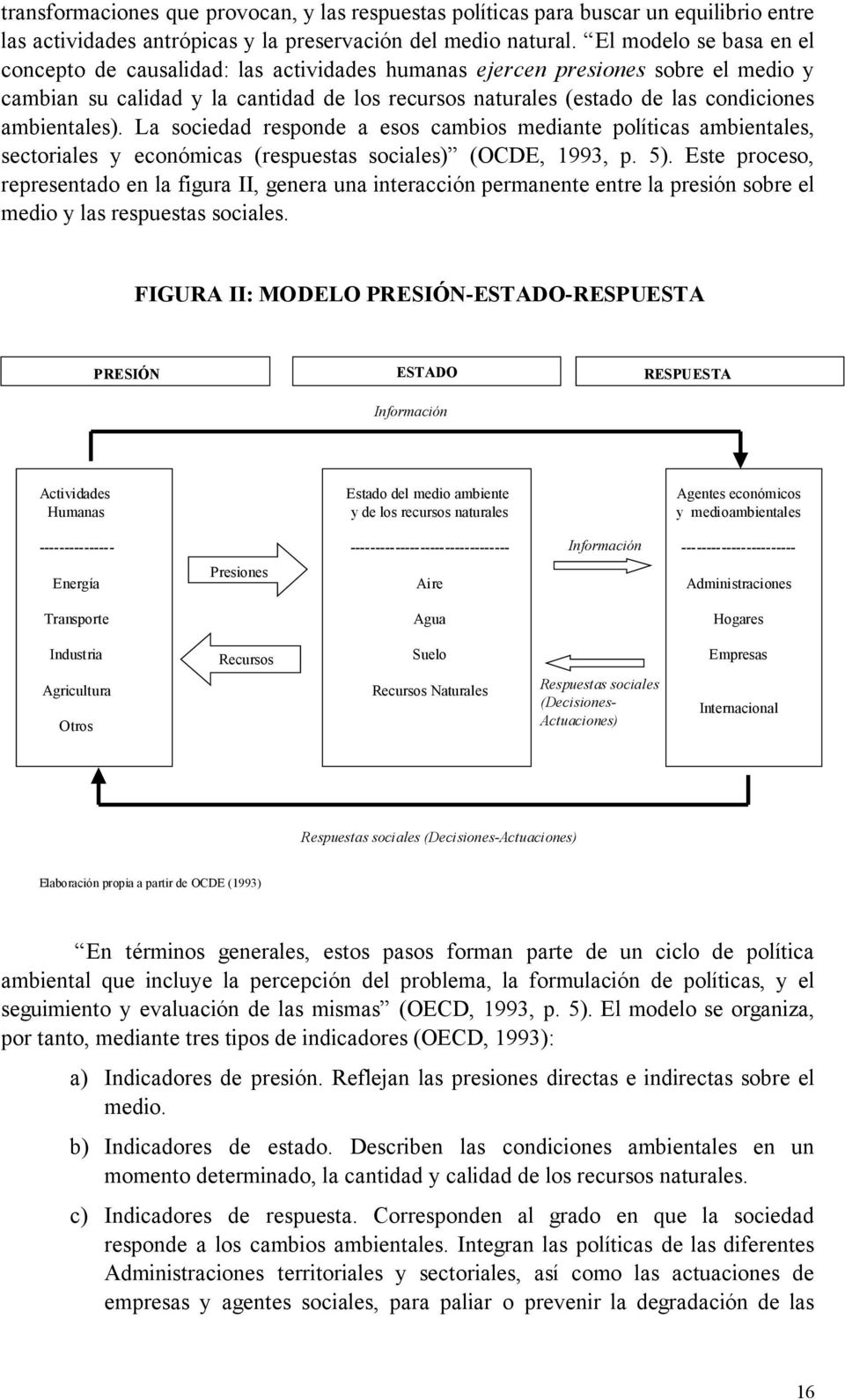 ambientales). La sociedad responde a esos cambios mediante políticas ambientales, sectoriales y económicas (respuestas sociales) (OCDE, 1993, p. 5).