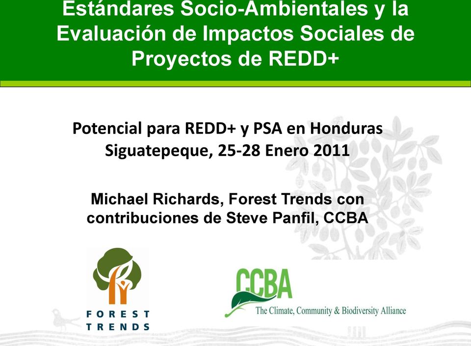 de REDD+ Potencial para REDD+ y PSA en Honduras Siguatepeque, 25-28