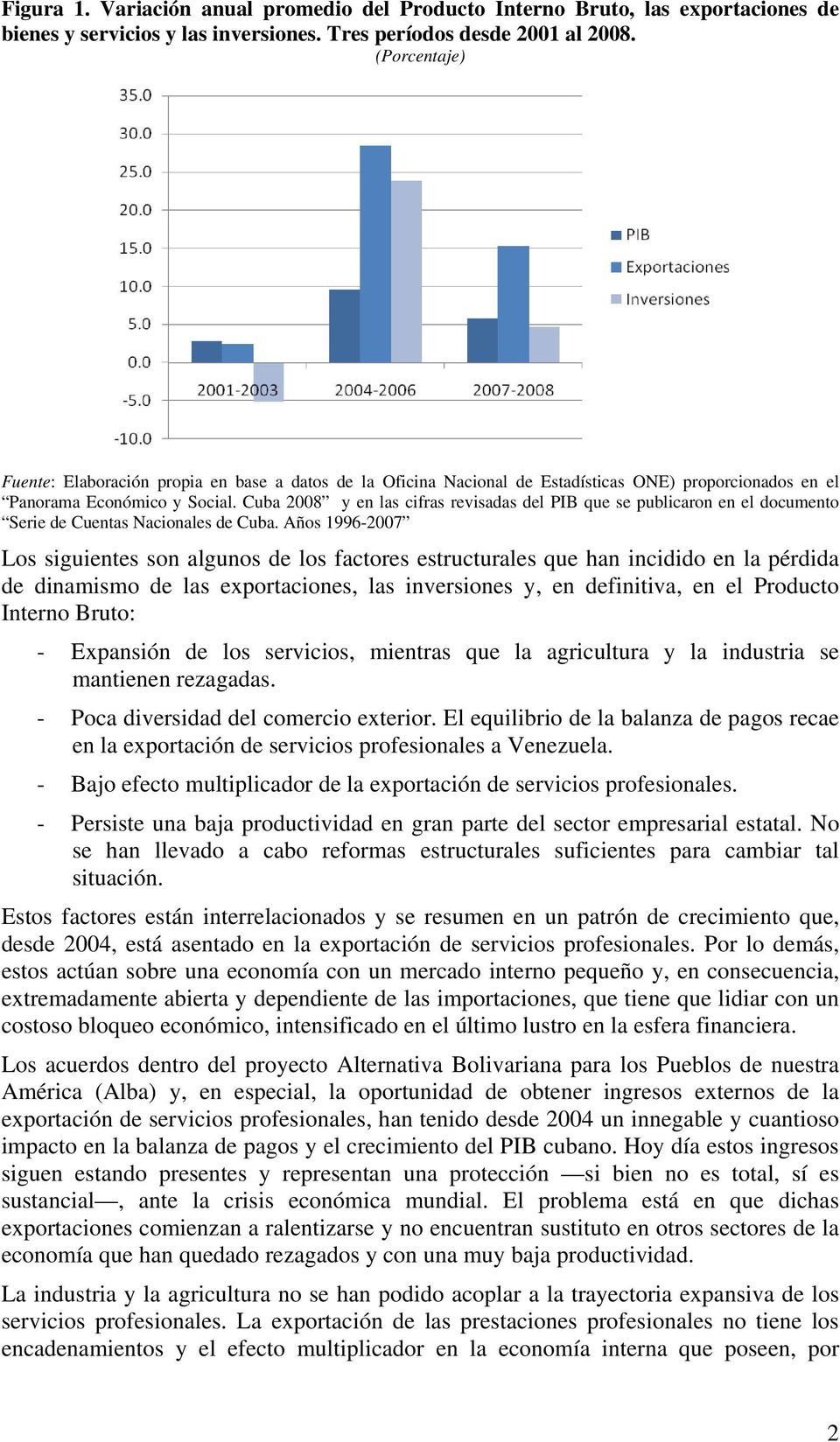 Cuba 2008 y en las cifras revisadas del PIB que se publicaron en el documento Serie de Cuentas Nacionales de Cuba.