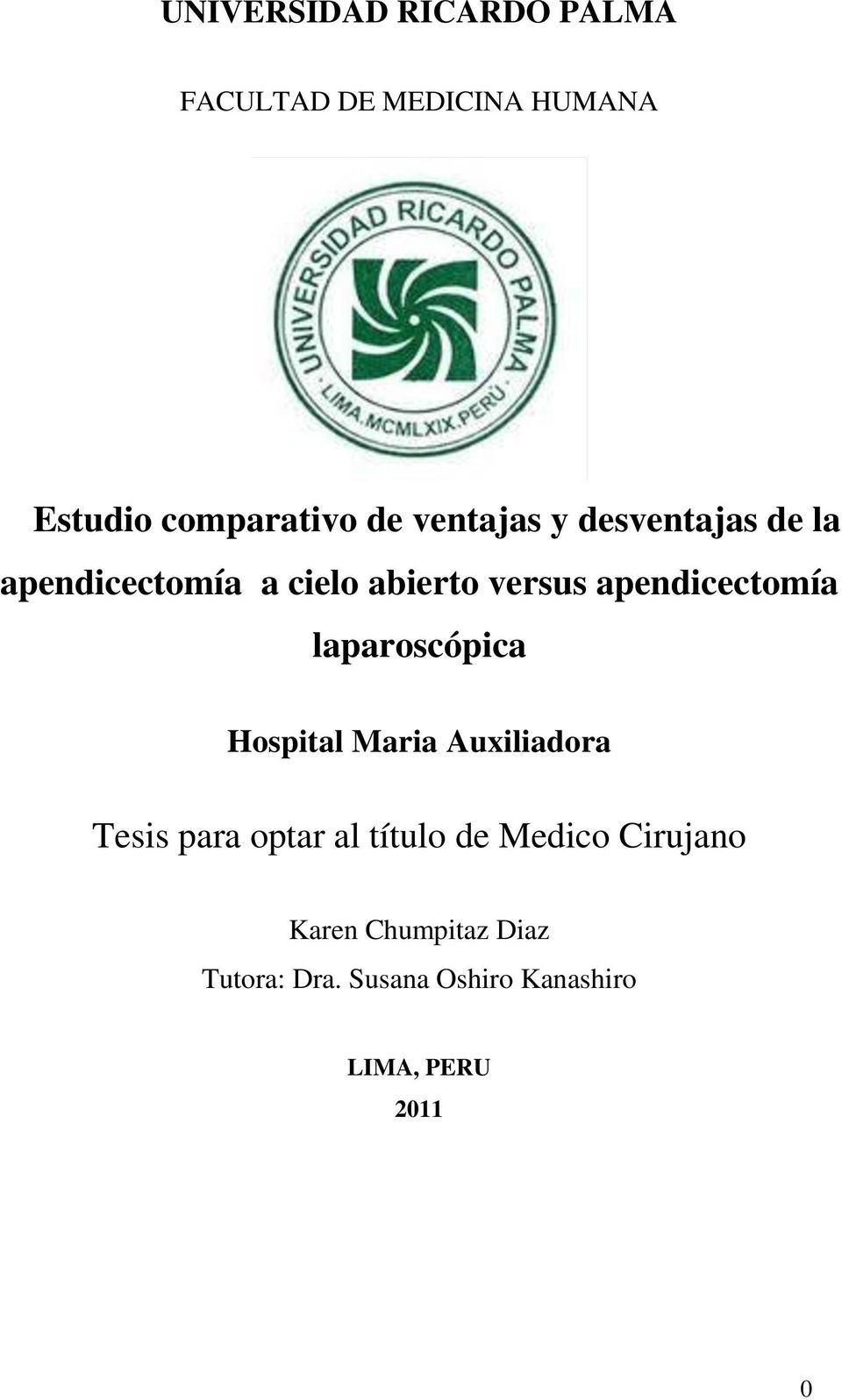 apendicectomía laparoscópica Hospital Maria Auxiliadora Tesis para optar al