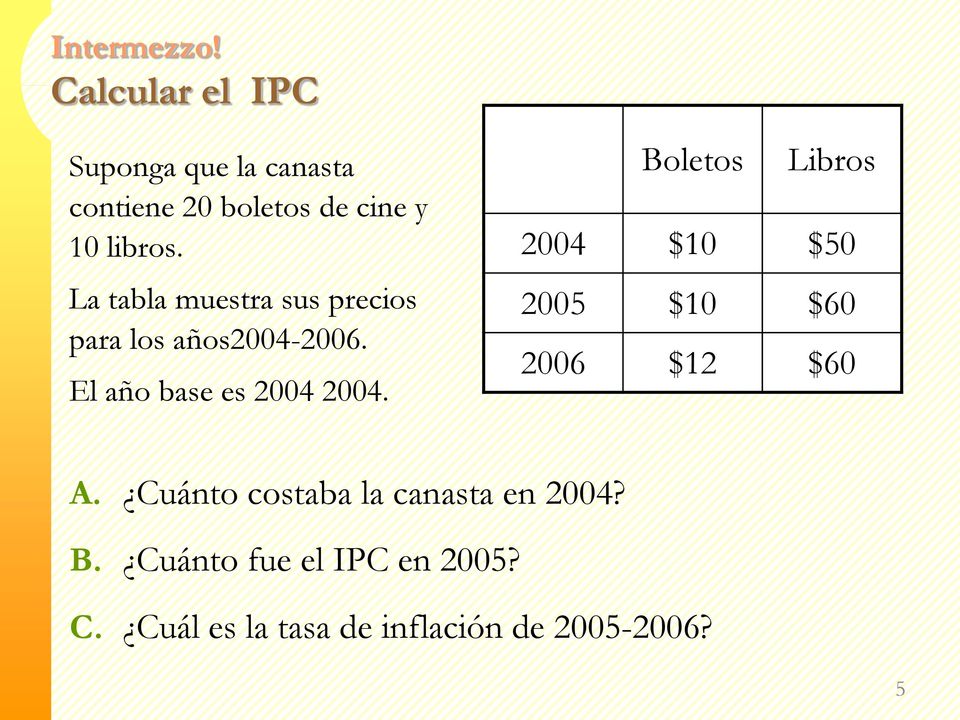 La tabla muestra sus precios para los años2004-2006. El año base es 2004 2004.
