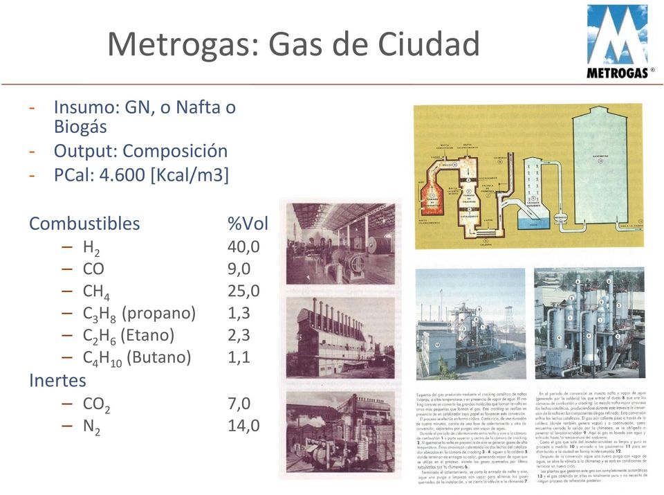 600 [Kcal/m3] Combustibles %Vol H 2 40,0 CO 9,0 CH 4