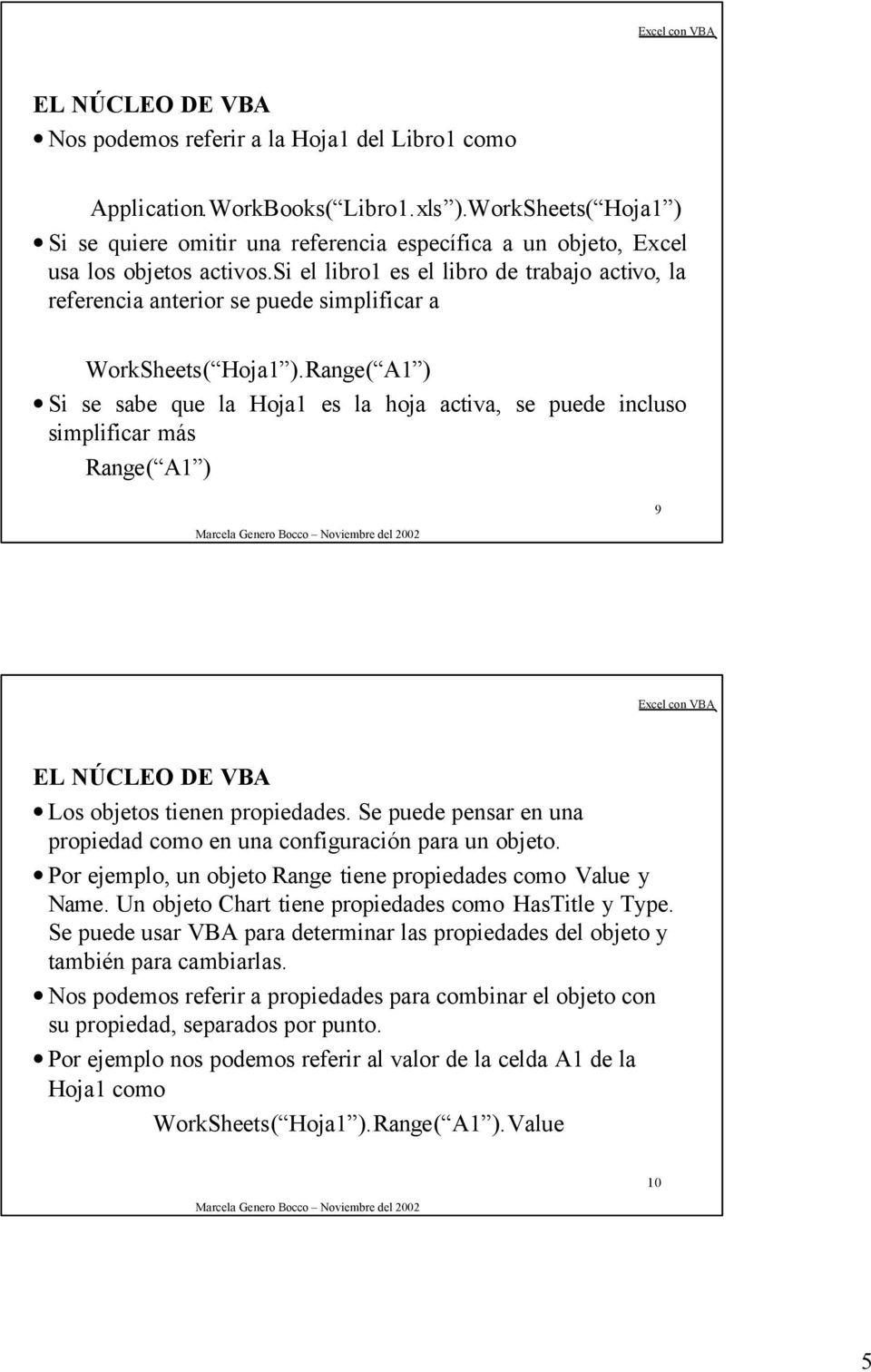 si el libro1 es el libro de trabajo activo, la referencia anterior se puede simplificar a WorkSheets( Hoja1 ).