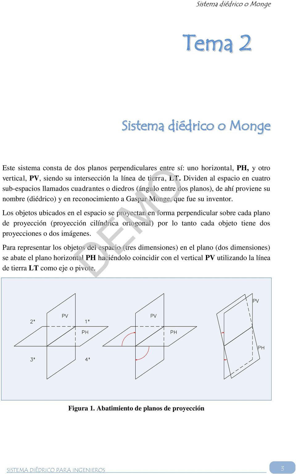 Dividen al espacio en cuatro sub-espacios llamados cuadrantes o diedros (ángulo entre dos planos), de ahí proviene su nombre (diédrico) y en reconocimiento a Gaspar Monge, que fue su inventor.