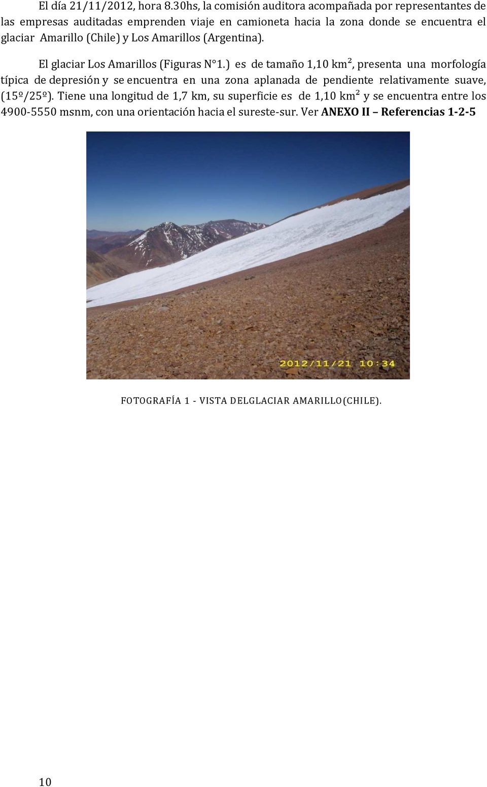 Amarillo (Chile) y Los Amarillos (Argentina). El glaciar Los Amarillos (Figuras N 1.
