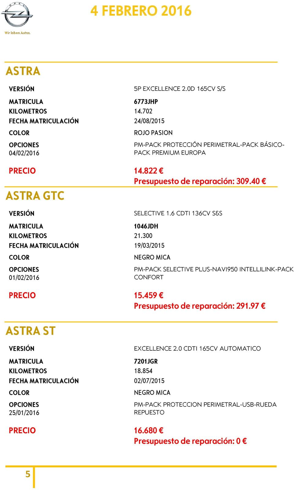 40 ASTRA GTC 1046JDH KILOMETROS 21.300 FECHA CIÓN 19/03/2015 SELECTIVE 1.