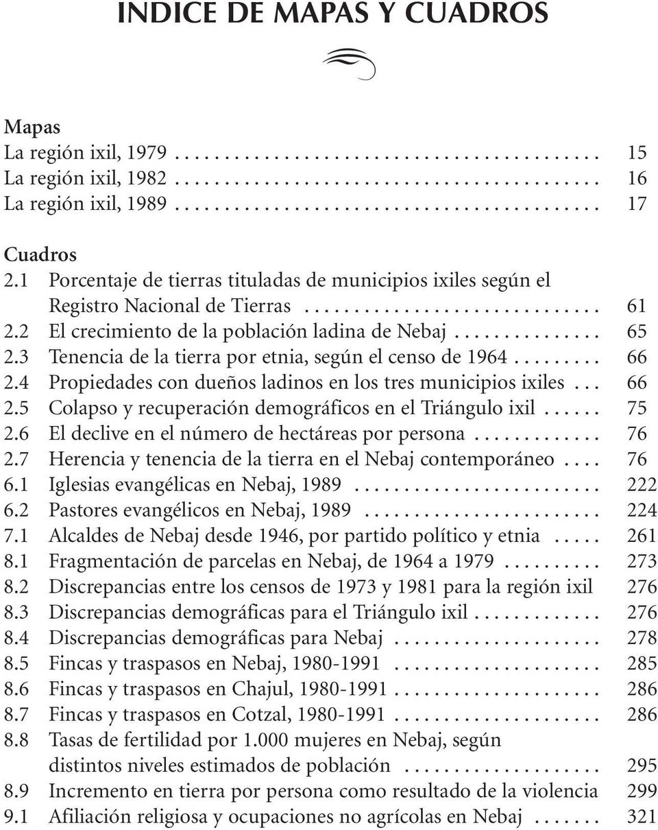 2 El crecimiento de la población ladina de Nebaj............... 65 2.3 Tenencia de la tierra por etnia, según el censo de 1964......... 66 2.