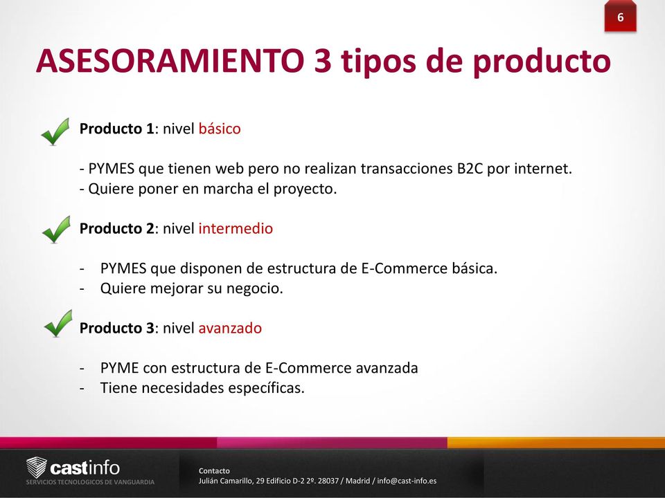 Producto 2: nivel intermedio - PYMES que disponen de estructura de E-Commerce básica.