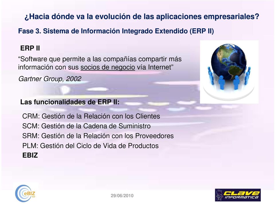 información con sus socios de negocio vía Internet Gartner Group, 2002 Las funcionalidades de ERP II: CRM: Gestión de