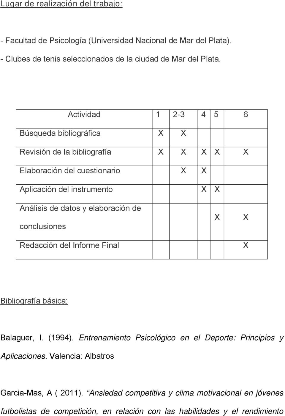 elaboración de conclusiones Redacción del Informe Final X X X X X Bibliografía básica: Balaguer, I. (1994).