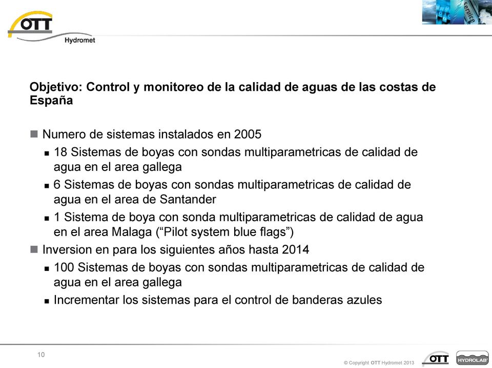 Sistema de boya con sonda multiparametricas de calidad de agua en el area Malaga ( Pilot system blue flags ) Inversion en para los siguientes años