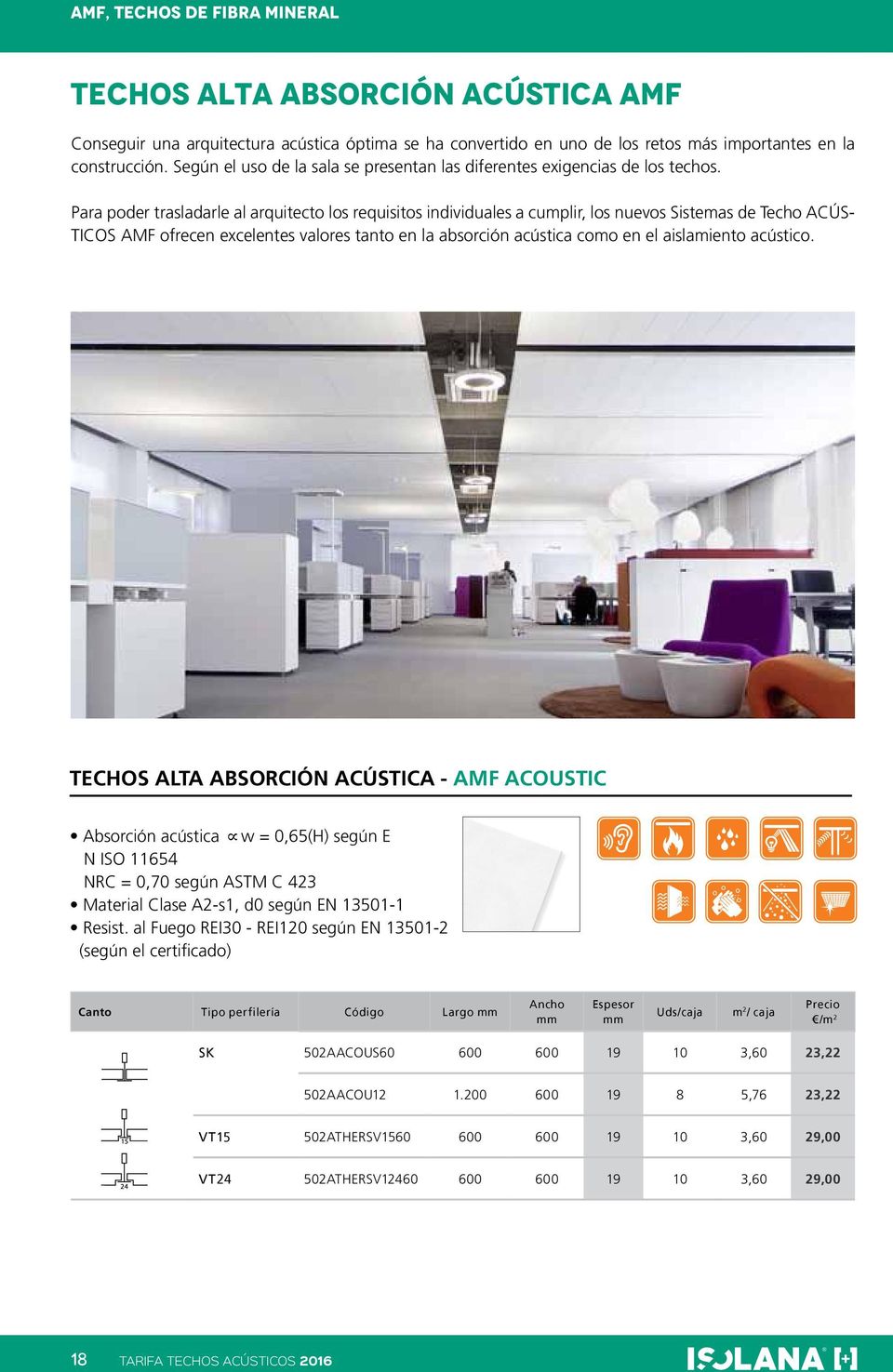 Para poder trasladarle al arquitecto los requisitos individuales a cumplir, los nuevos Sistemas de Techo ACÚS- TICOS AMF ofrecen excelentes valores tanto en la absorción acústica como en el