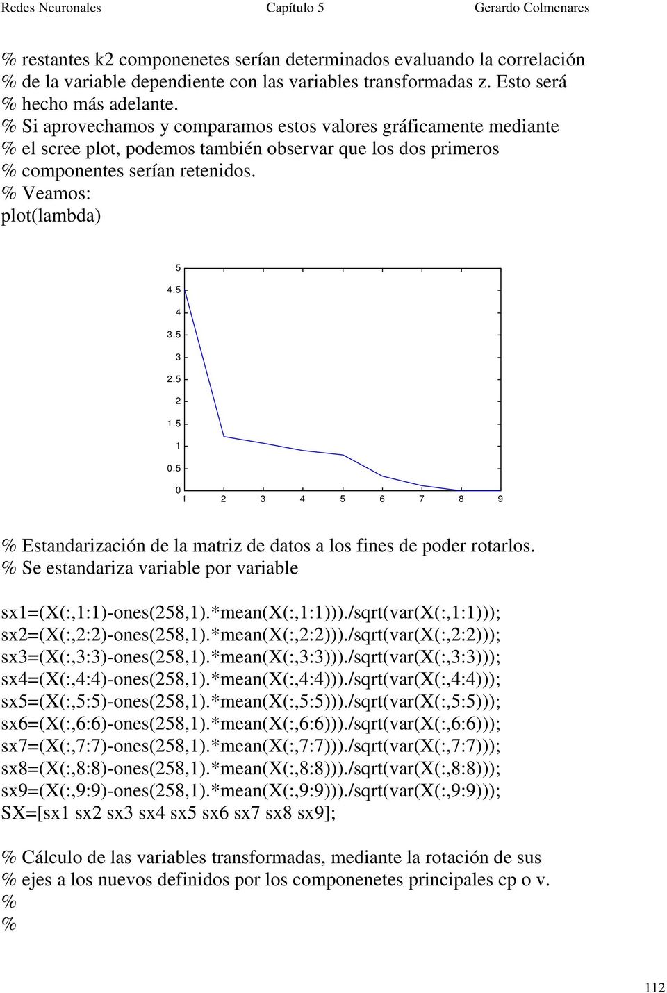 Estandarización de la matriz de datos a los fines de poder rotarlos Se estandariza variable por variable sx1=(x(:,1:1)-ones(258,1)*mean(x(:,1:1)))/sqrt(var(x(:,1:1)));