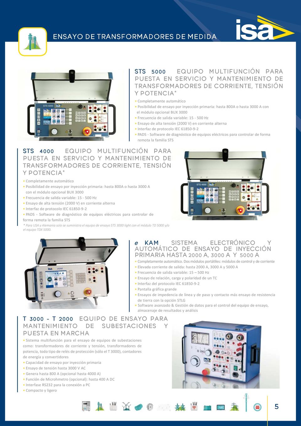 protocolo IEC 61850-9-2 PADS - Software de diagnóstico de equipos eléctricos para controlar de forma remota la familia STS * Para USA y Alemania solo se suministra el equipo de ensayo STS 3000 light