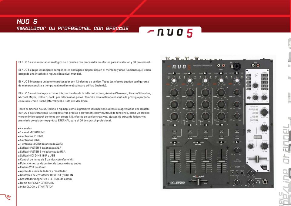 El NUO 5 incorpora un potente procesador con 12 efectos de sonido. Todos los efectos pueden configurarse de manera sencilla a tiempo real mediante el software edi:lab (incluido).
