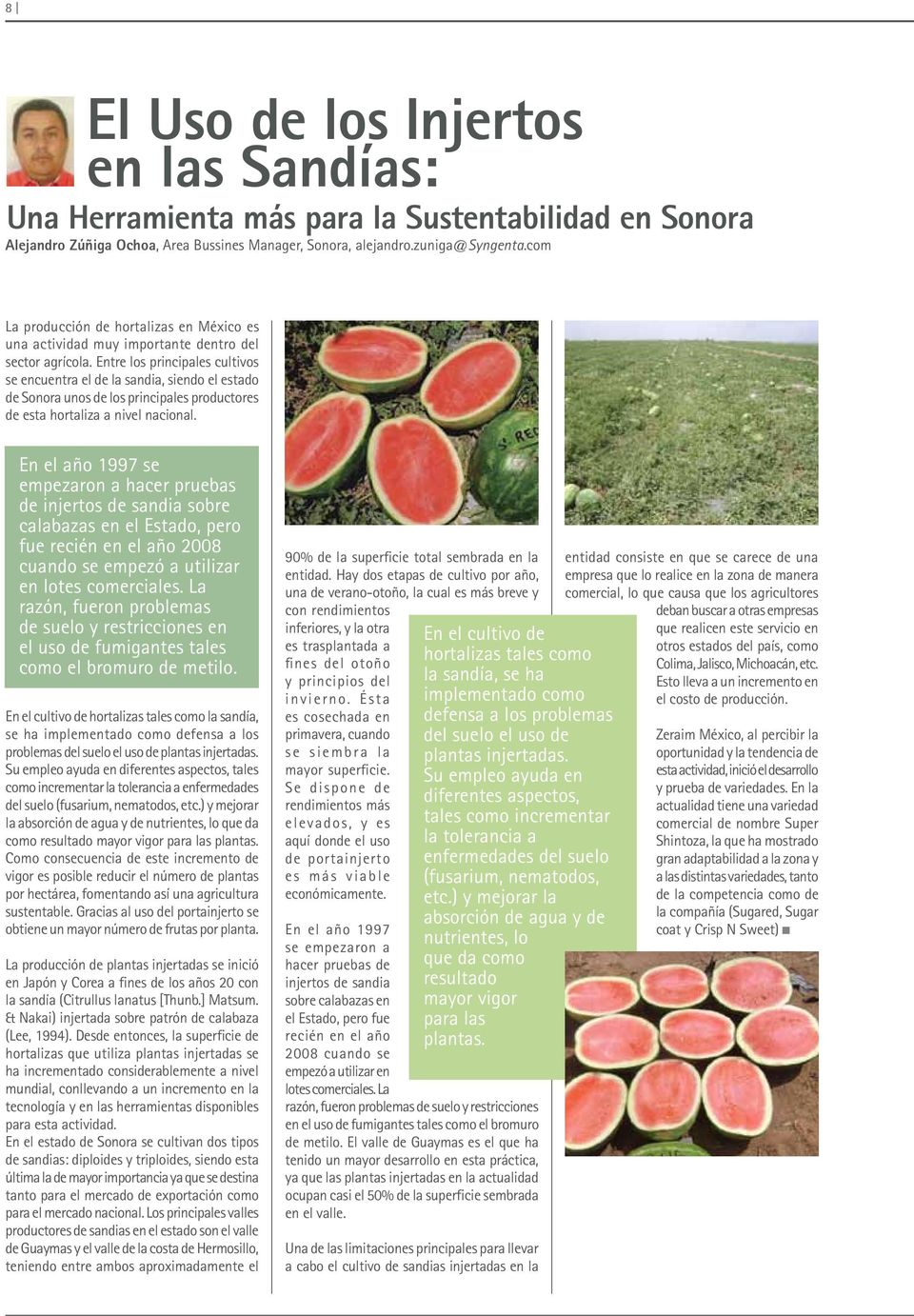 Entre los principales cultivos se encuentra el de la sandia, siendo el estado de Sonora unos de los principales productores de esta hortaliza a nivel nacional.