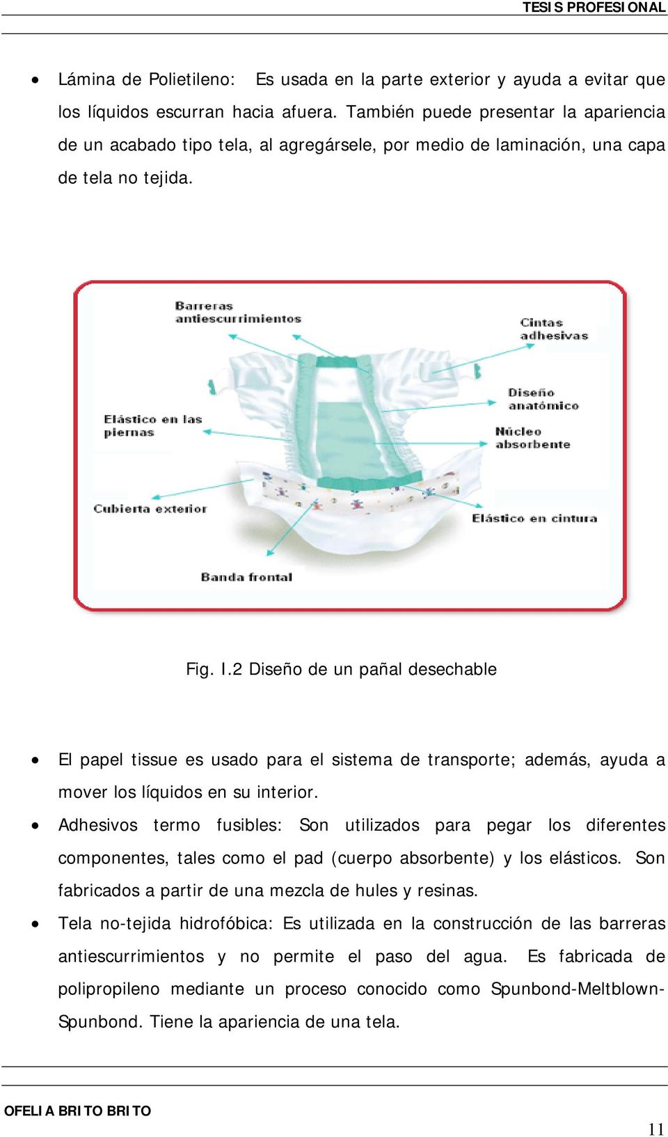 2 Diseño de un pañal desechable El papel tissue es usado para el sistema de transporte; además, ayuda a mover los líquidos en su interior.
