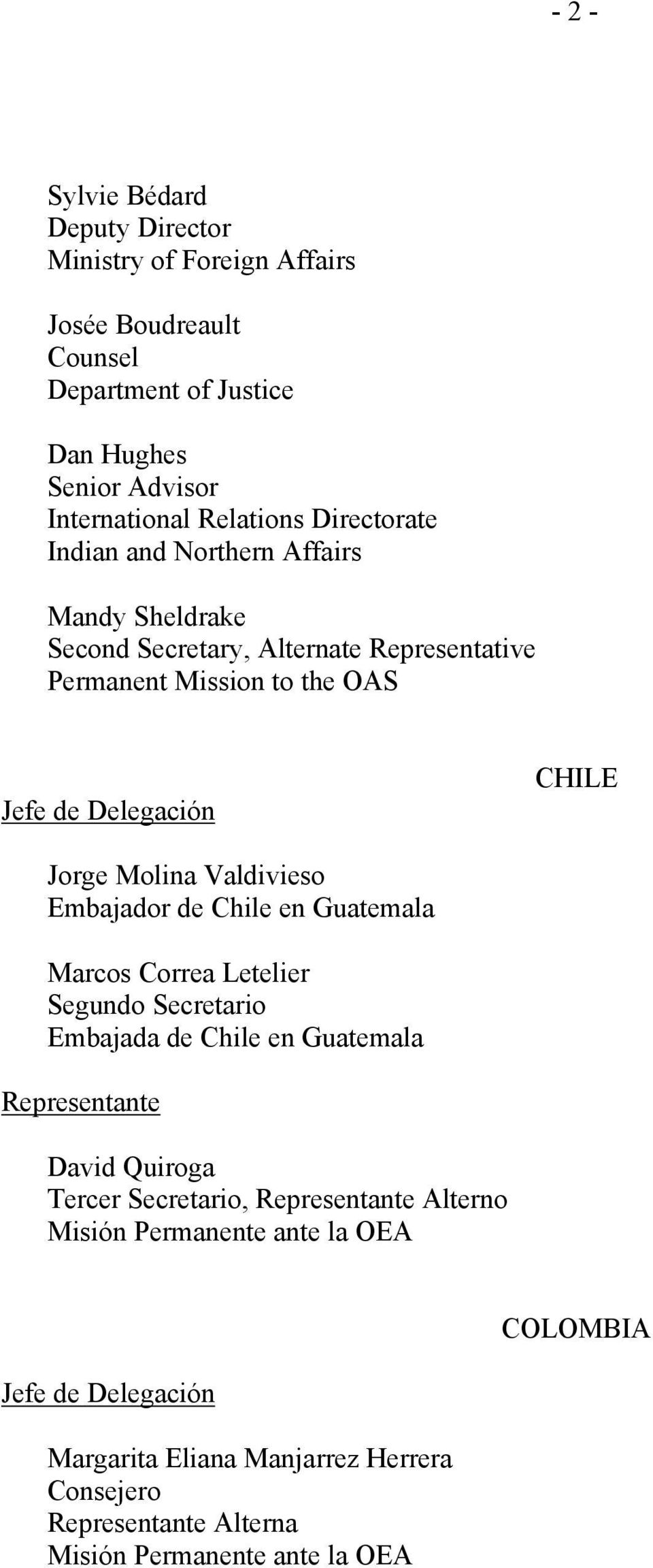Valdivieso Embajador de Chile en Guatemala Marcos Correa Letelier Segundo Secretario Embajada de Chile en Guatemala Representante David Quiroga Tercer Secretario,
