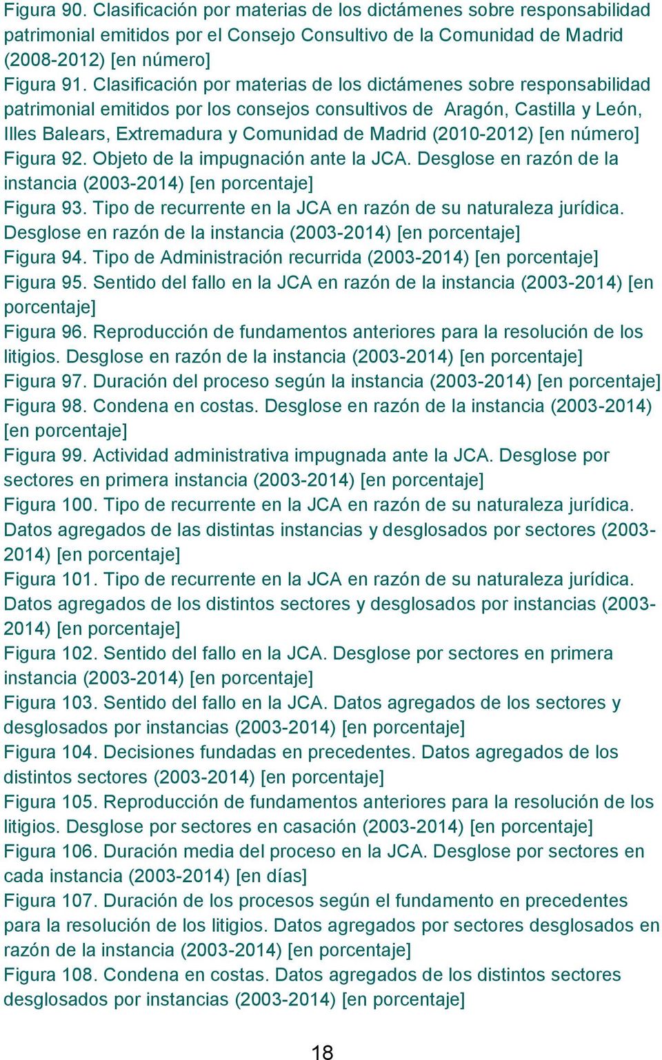 (2010-2012) [en número] Figura 92. Objeto de la impugnación ante la JCA. Desglose en razón de la instancia (2003-2014) [en porcentaje] Figura 93.