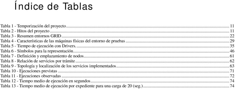 ..46 Tabla 7 - Definición y emplazamiento de nodos...61 Tabla 8 - Relación de servicios por trámite...62 Tabla 9 - Topología y localización de los servicios implementados.