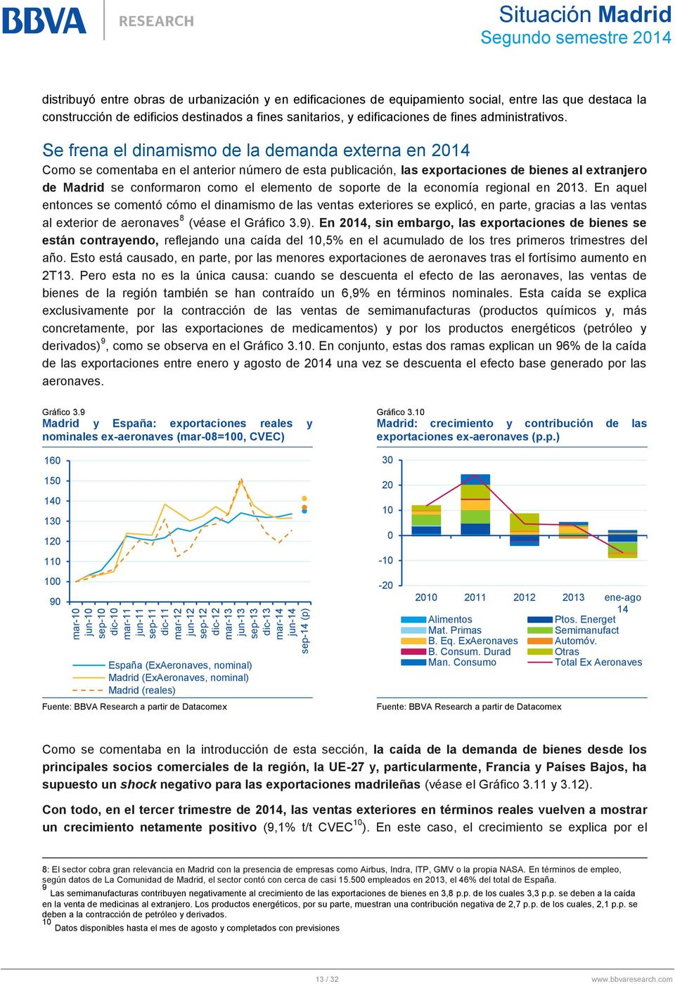 Se frena el dinamismo de la demanda externa en 2014 Como se comentaba en el anterior número de esta publicación, las exportaciones de bienes al extranjero de Madrid se conformaron como el elemento de