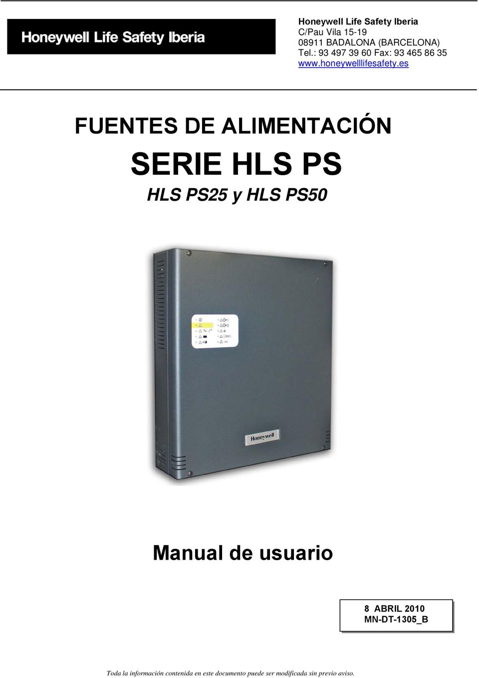 es FUENTES DE ALIMENTACIÓN SERIE HLS PS HLS PS25 y HLS PS50 Manual de usuario 8
