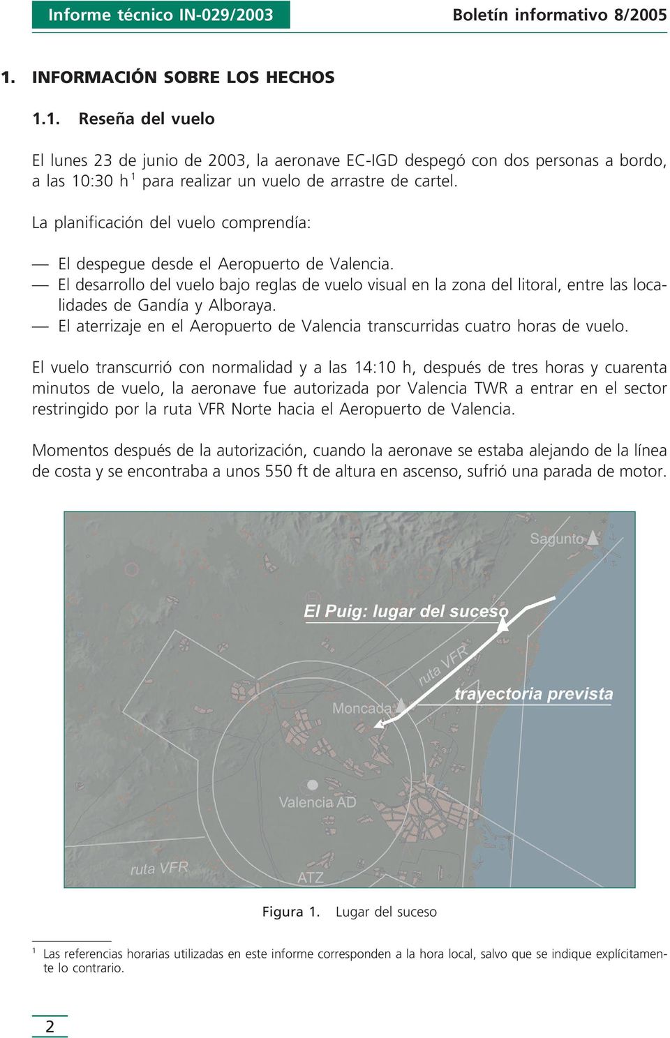La planificación del vuelo comprendía: El despegue desde el Aeropuerto de Valencia.