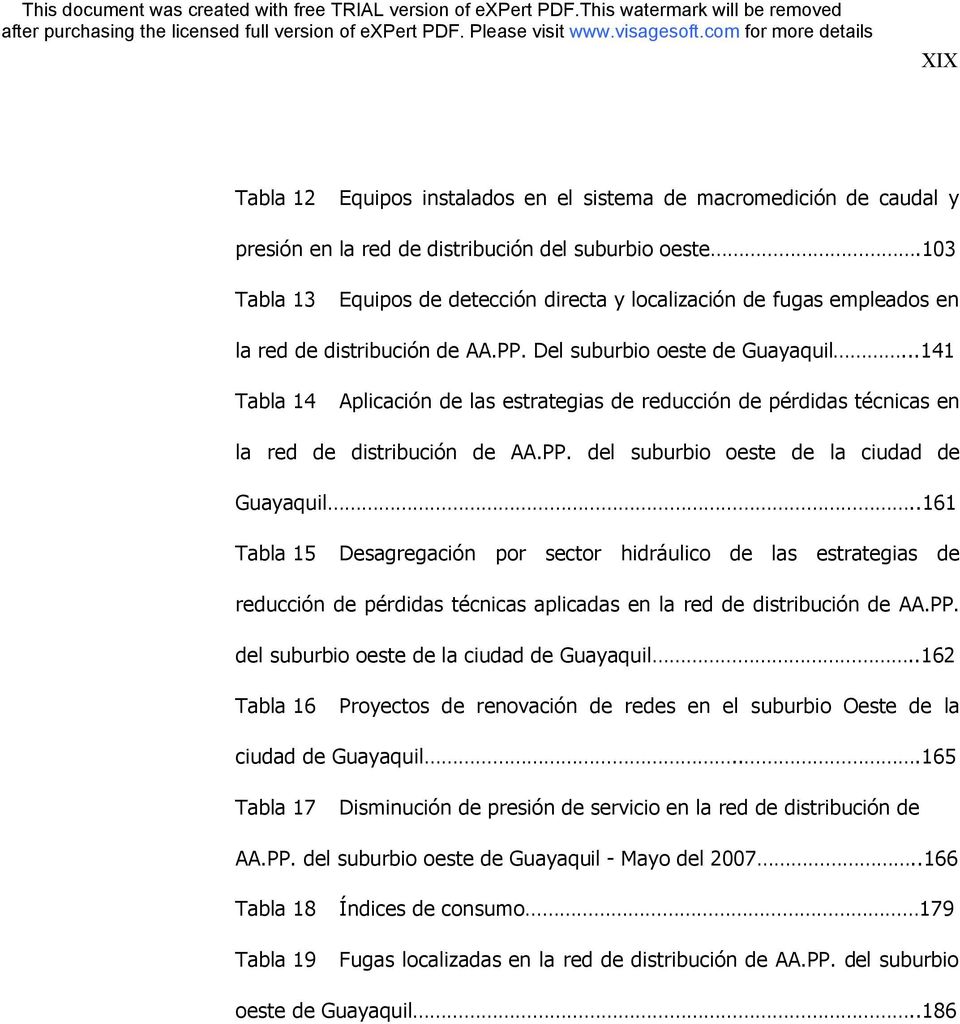 ..141 Tabla 14 AplicaciÅn de las estrategias de reducciån de pçrdidas tçcnicas en la red de distribuciån de AA.PP. del suburbio oeste de la ciudad de Guayaquil.