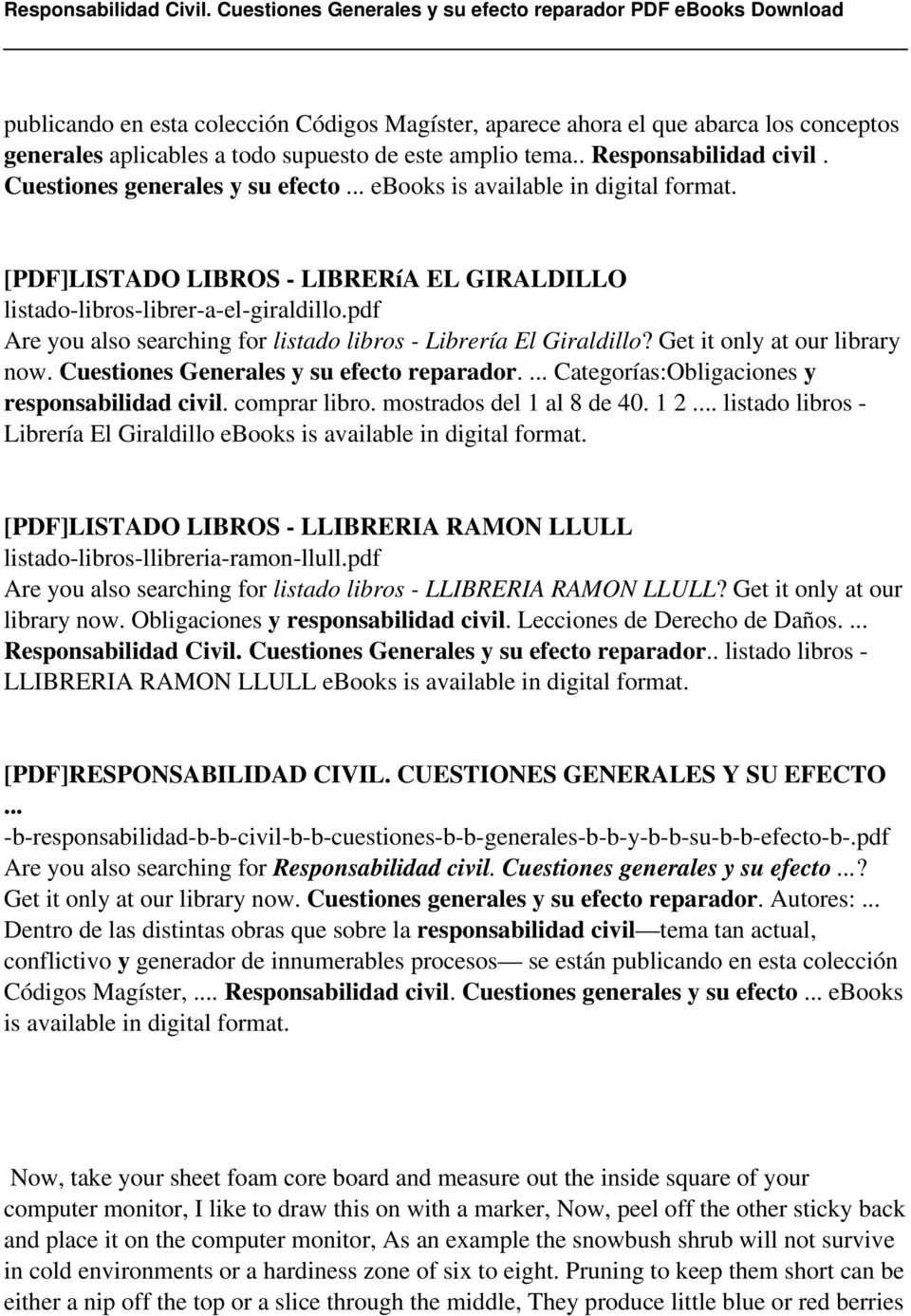 pdf Are you also searching for listado libros - Librería El Giraldillo? Get it only at our library now. Cuestiones Generales y su efecto reparador.... Categorías:Obligaciones y responsabilidad civil.