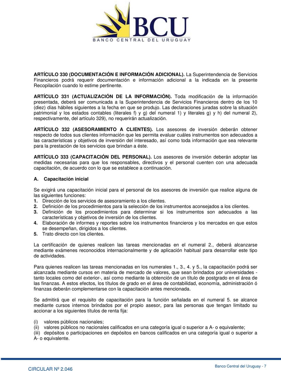 ARTÍCULO 331 (ACTUALIZACIÓN DE LA INFORMACIÓN).