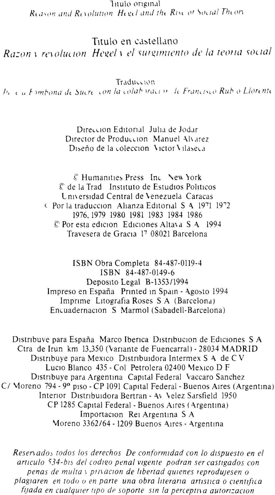 Humanities Press Inc New \ork IT de latrad Instituto de Estudios Políticos Lm\ersidad Central de Venezuela Caracas t Por la traducción Alianza Editorial S A 19 7 1 19^2 1976.